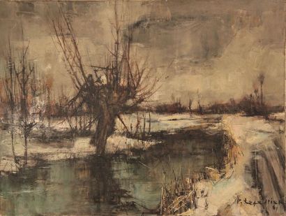 null Pierre LETELLIER (1928-2000)
Neige sur la Dives
Huile sur toile signée en bas...