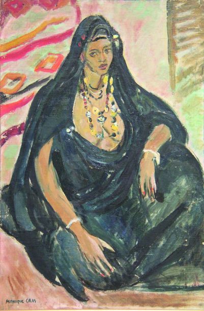 null Monique CRAS (1910-2007)
Jeune mauritanienne assise
Huile sur toile signée en...