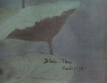 null Dinh THO (1931-)
Les nymphéas
Encre et couleurs sur tissu, signature manuscrite...