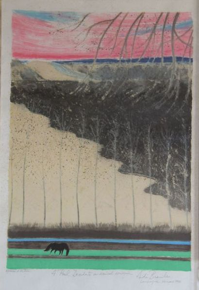 null André BRASILIER (né en 1929)
Cheval noir, soleil couchant
Lithographie en couleurs,...