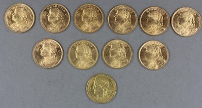 null *Onze pièces de 20 F Suisse en or
