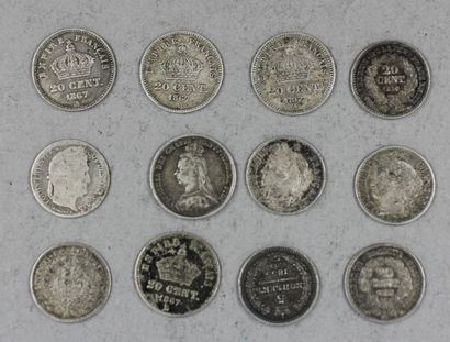 null Dix pièces de 20 centimes Louis-Philippe, 1850 (3),1851(2),1867(4) en argent.
Une...