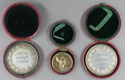 null Trois médailles Prix d'honneur de l'institution Ancelin en argent 1849, 1850...