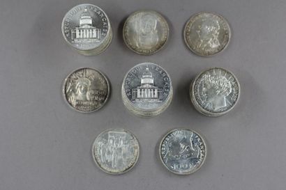 null Trente six pièces de 100 FF en argent 1983 (22), 1986, 1987, 1988 (7), 1991...