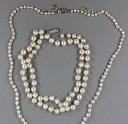 null Collier de perles de culture en chute, fermoir en or gris, pds brut : 16 g.
Collier...