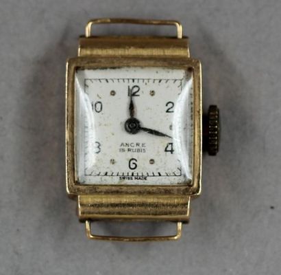 null Boitier de montre rectangulaire en or jaune 18k, pds brut : 6,9 g.