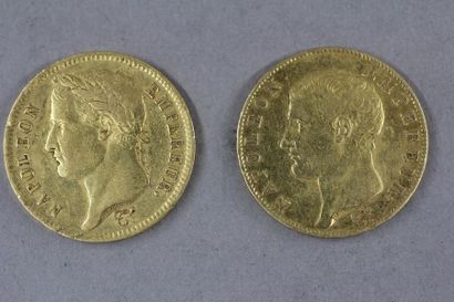 null *Deux pièces de 40 FF en or An 13 et 1813
