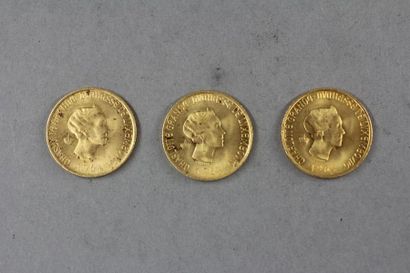 null *Trois pièces de 20 F Luxembourgeois en or Grande Duchesse Charlotte 1963