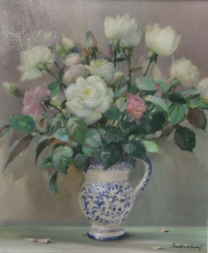 null ANDROBERT (XXème s.)
Vase de fleurs 
Huile sur toile signée en bas à droite
55...