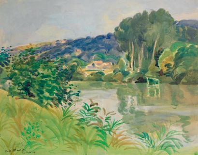 PLANSON André(1898-1981) La Marne grise,1948. Aquarelle, encre et traits de crayon...