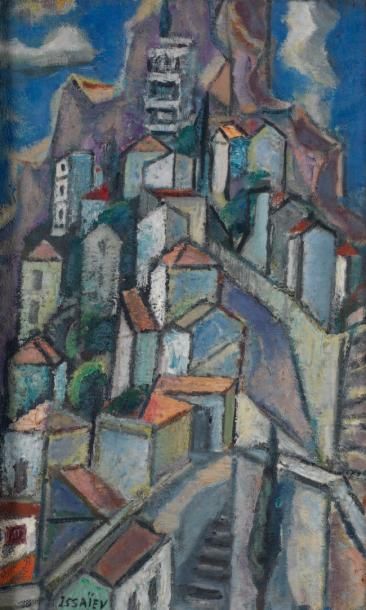 ISAEV Nikolai Alexandrovich (1891-1977) « Maisons à Roquebrune » Huile sur toile...