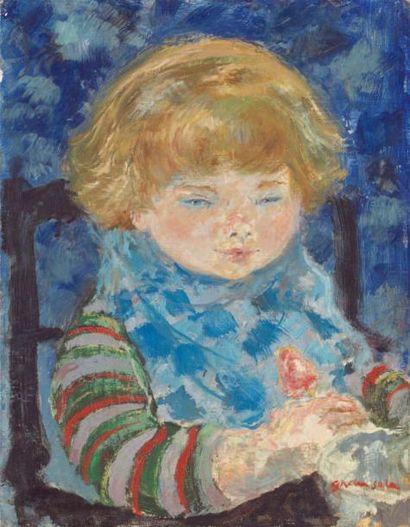 GRAU-SALA Emilio (1911-1975) « portrait d'enfant, 1949 »Huile sur toile signée en...
