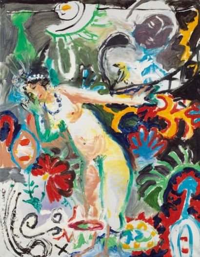 HILL David ( XXe siècle) « Femme »Acrylique sur toile signée en bas à gauche 80 x...