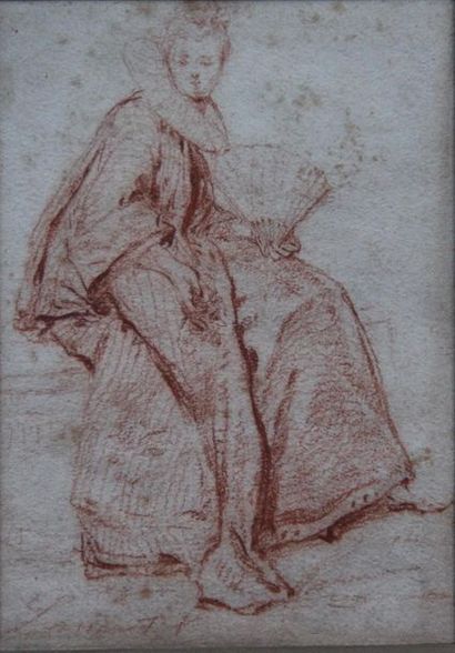 null Jean-Baptiste PATER (1695-1736) attribué à
Femme à l'éventail
Sanguine
18,8...