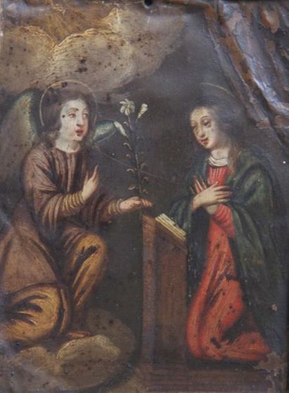 null Flemish school of the 17th century.
The Annunciation.
Oil on copper (missing,...