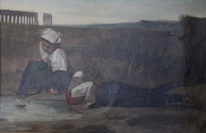null Gustave BOULANGER (1824-1888)
Enfants jouant avec une barque
Huile sur toile
49,5...