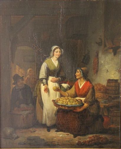 null Dutch school of the XIXth c.
The apple
merchant Oil on panel signed
51,5 x 42...