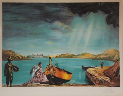 null Salvador DALI (1904-1989)
L'ange port Iligat.
Lithographie en couleur signée...