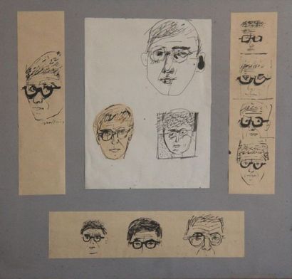 null Jason MOLFESSIS (1925-2009) 
Quatre dessins sous verre
Encres sur papier, signées...