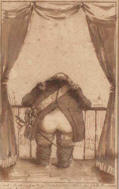 null Horace VERNET (1789-1863), attribué à
Caricature du roi Louis XVIII de dos
Plume...