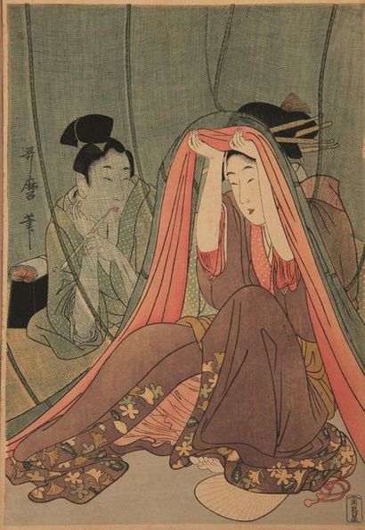 null Dix reproductions d’estampes dont sept d’après Utamaro, deux d’après Kunimasa,...