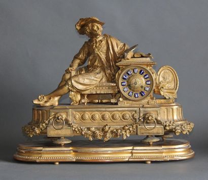 null Pendule en régule et bronze doré représentant Rubens, XIXème s.
H : 43 L : 55...
