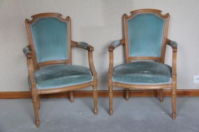 null Paire de fauteuils cabriolets en bois naturel, style Louis XVI