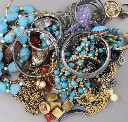 null Lot de bijoux fantaisies dont deux bracelets en argent 925°/°° et 835 °/°°(pds...