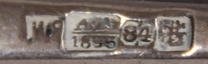 null Deux cuillers de table en argent 875°/°° chiffrée, travail russe, 1895, pds...