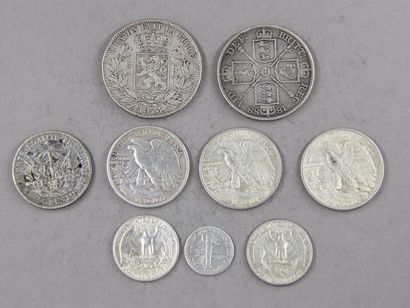 null Lot of silver coins:
one Belgian 5 F coin 1873, one Victoria 1 florin coin 1888,...