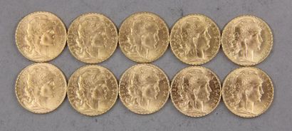 null *Ten 20 FF gold coins