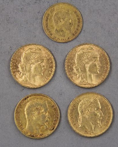 null *Four 20 FF coins and one 10 FF gold coin