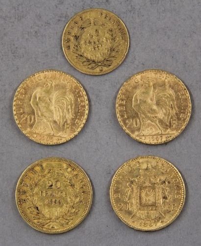 null *Four 20 FF coins and one 10 FF gold coin