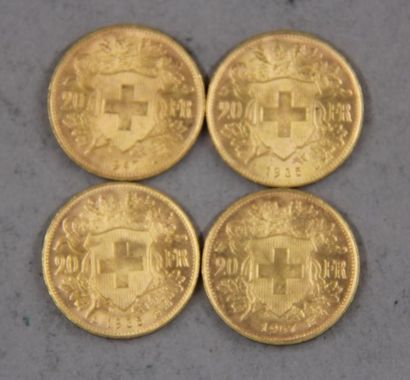 null *Four 20 F Swiss gold coins
