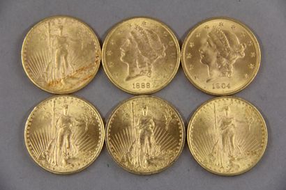 null *Six $20 gold coins 1888, 1904, 1909, 1915, 1924, 1925