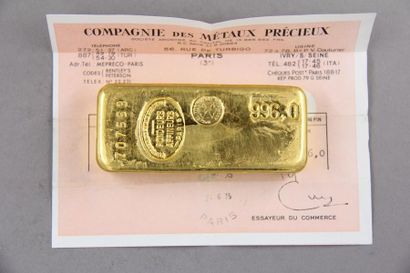 null *Lingot d'or de la Compagnie des Métaux Précieux n°707553, pds : 996 g. avec...