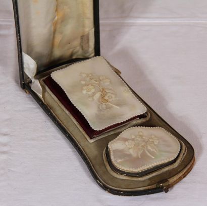 null Ball book and coin purse, mother-of-pearl dishes with flowers in relief decoration...