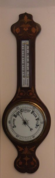null Baromètre-thermomètre en bois de placage moderne
84 x 27 cm.