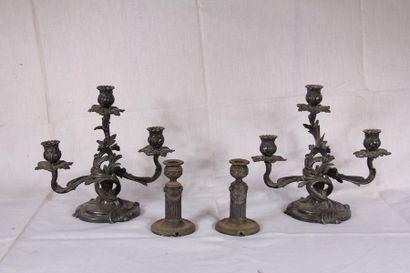 null Pair of Louis XV style three-light metal candelabra.
Attached:
Pair of metal...