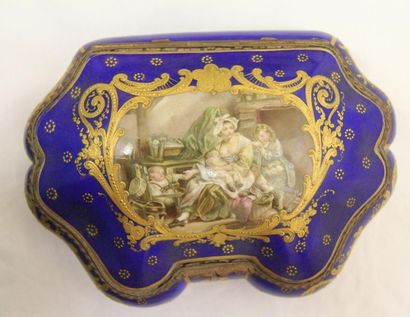 null Covered candy box in polychrome and gilded porcelain decorated with a mother...