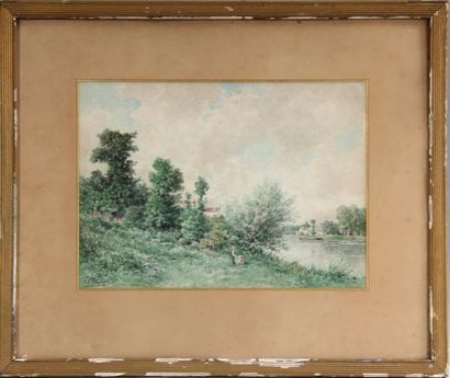 null *François de MESGRIGNY (1836-1884)
Bord de rivière animée
Aquarelle signée en...