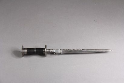  Rouelle dagger, hilt formed by two engraved washers and a black wood fuse (posterior)....