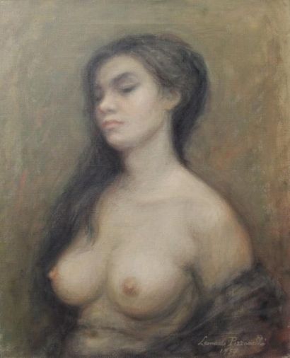 null PIZZANELLI Leonardo (né en 1920)
Femme au buste dénudé, 1957
Huile sur toile
Signée...
