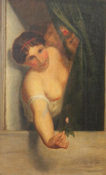 null Ecole du XIXème s.
La femme à la rose
Huile sur toile (rentoilage)
85 x 53 ...