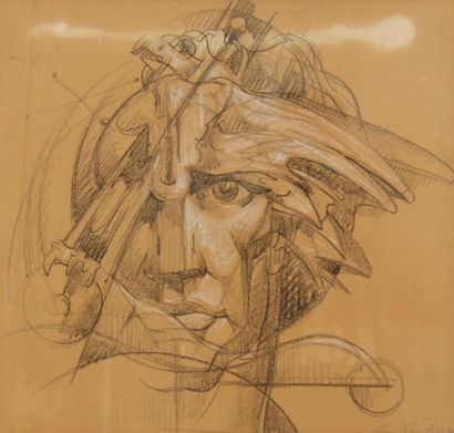 null Edmond van DOOREN (1896-1965)
Tête d'homme
Fusain, crayon blanc signé en bas...