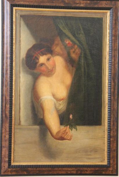 null Ecole du XIXème s.
La femme à la rose
Huile sur toile (rentoilage)
85 x 53 ...