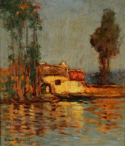 null Charles DAGNAC-RIVIERE (1864-1945)
Maison au bord d'une rivière
Huile sur panneau...