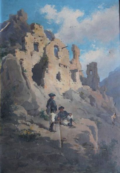 null Henry CANDE (XIX-XXème s.)
Soldats devant des ruines
Huile sur toile
73 x 52...