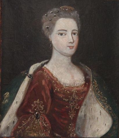  Ecole du XVIIIème s. Portrait de femme Huile sur toile (rentoilage) 48 x 40 cm.
