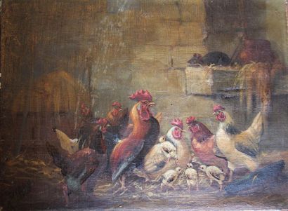 null Ecole française du XIXème s.
Coqs, poules et basse-cour
Quatre huiles sur toile...